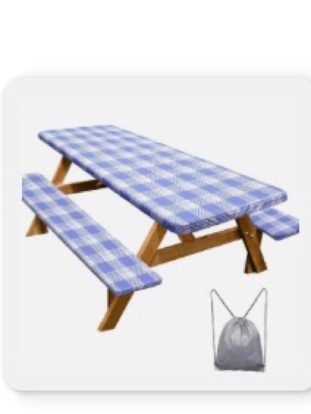 Blue Gingham Picnic Table and Bench Cushion Set - Brand: